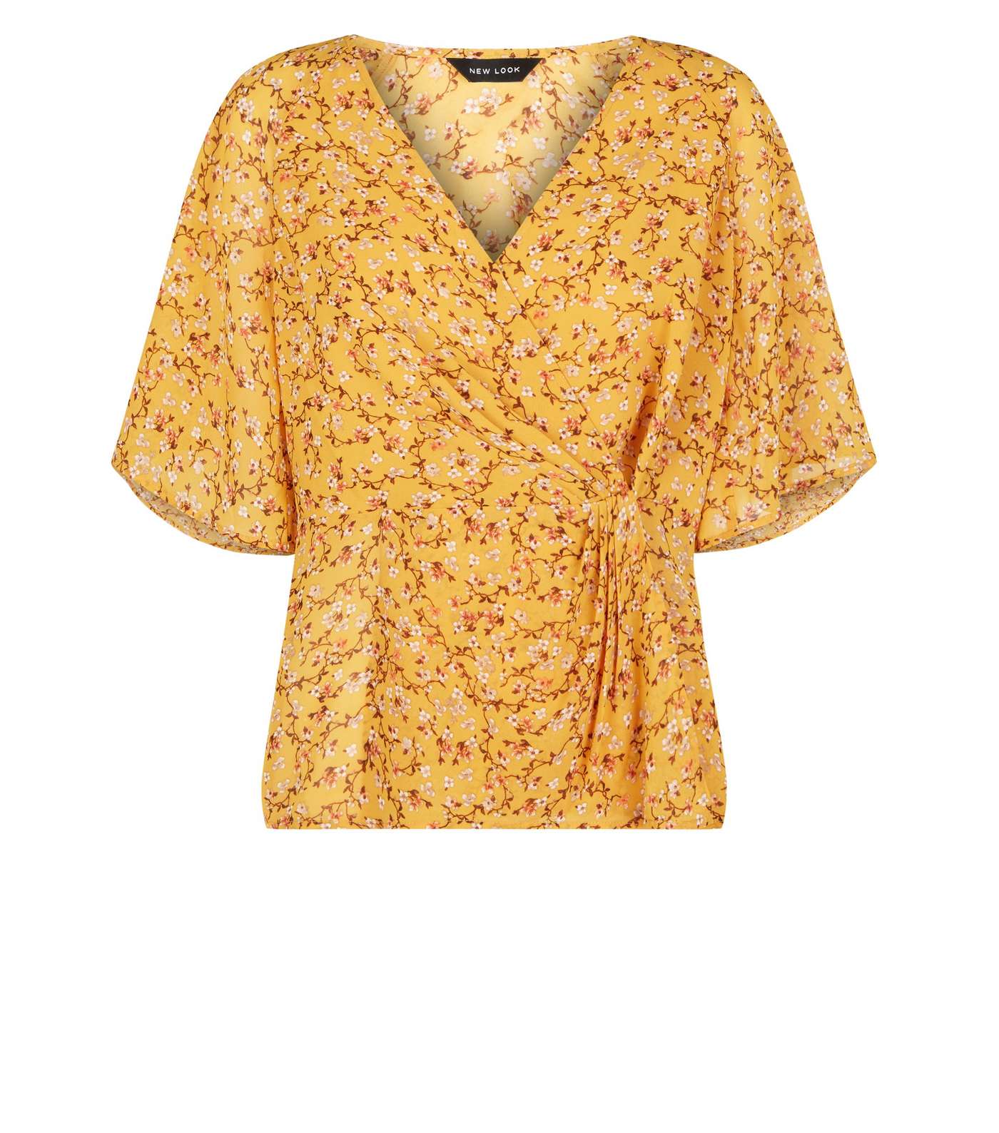 Yellow Floral Twist Wrap Front Top Image 4