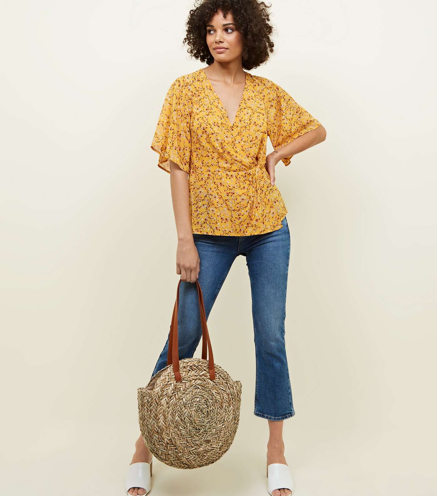Yellow Floral Twist Wrap Front Top Image 2