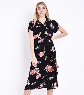 black floral short sleeve dress