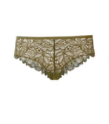 Khaki Lace Brazilian Briefs | New Look