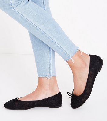 Black lace ballet pumps sale