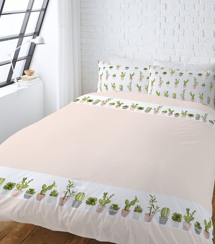 Green Cactus Print Cotton King Size Duvet Set New Look