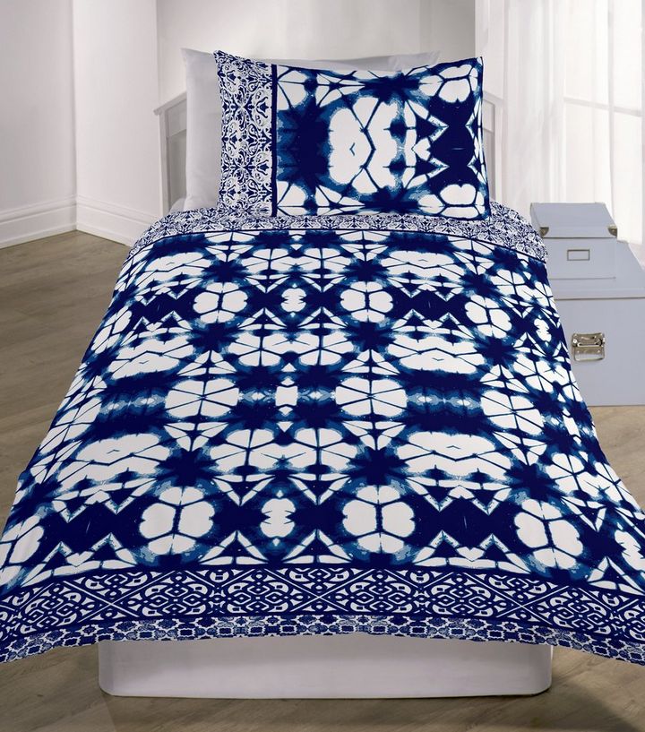 Navy Shibori Tie Dye Cotton Single Duvet Set New Look