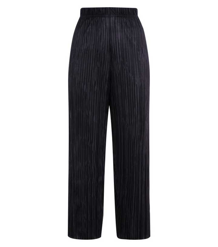 Black Plisse Cropped Side Stripe Trousers