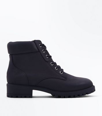 Black Contrast Cuff Lace Up Hiker Boots 