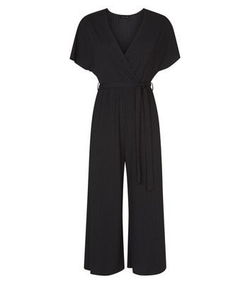 ribbed wrap front culotte jumpsuit