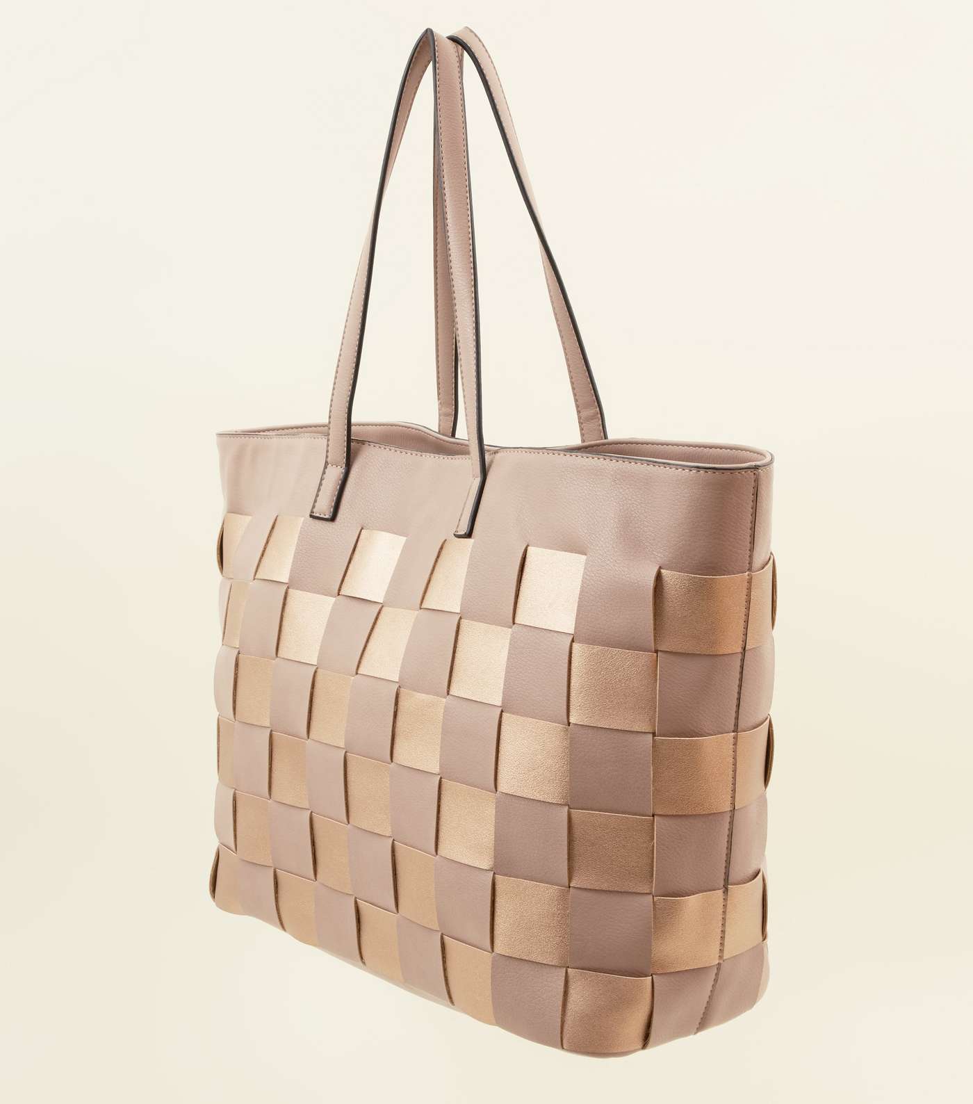 Nude Leather-Look Woven Tote Bag Image 4