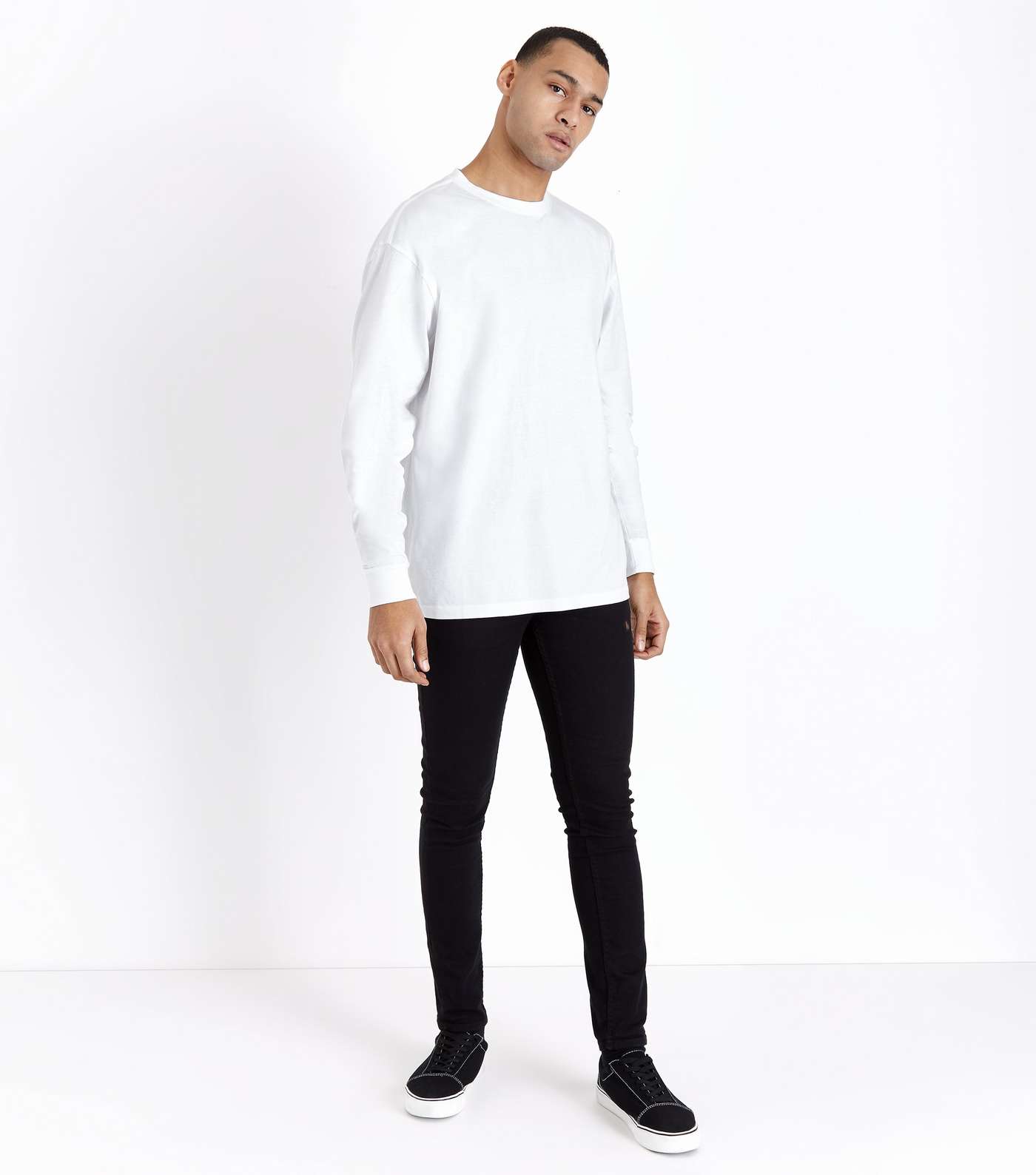 White Cuffed Long Sleeve Oversized T-Shirt Image 2