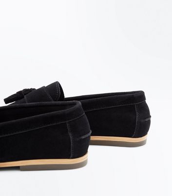tassel loafers in black faux suede