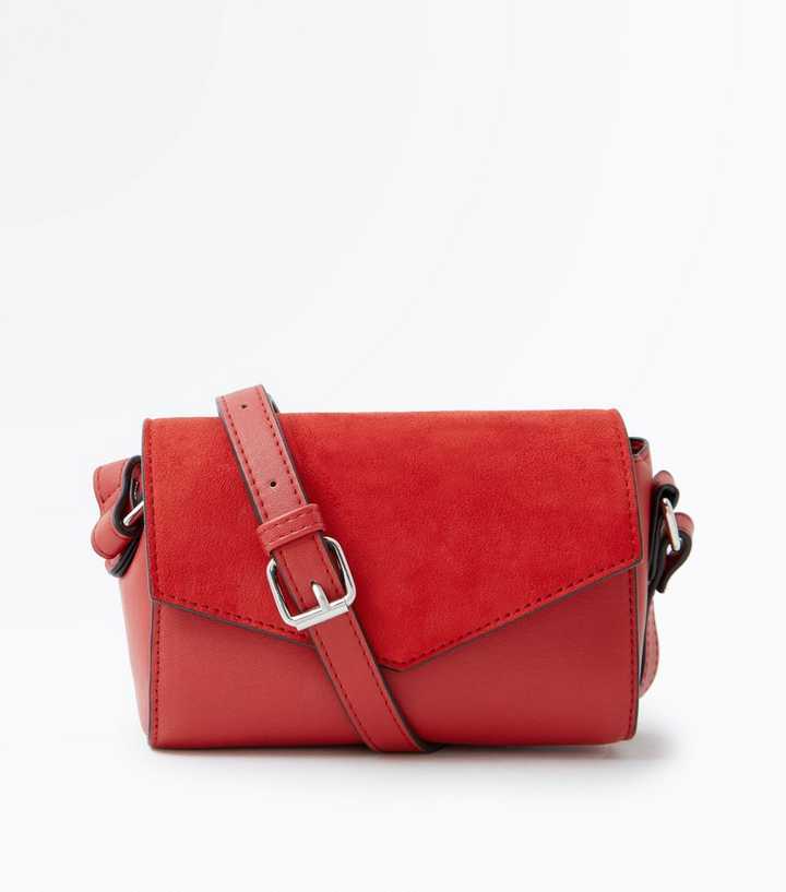 Red Suedette Panel Envelope Cross Body Bag