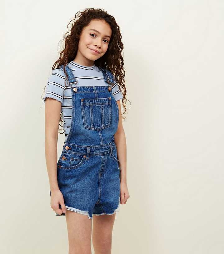 Girls Navy Denim Dungarees