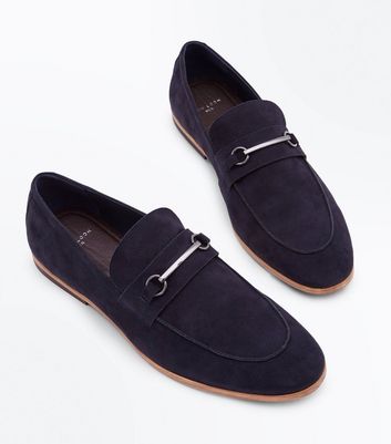 Navy Faux Suede Bar Front Loafers | New 