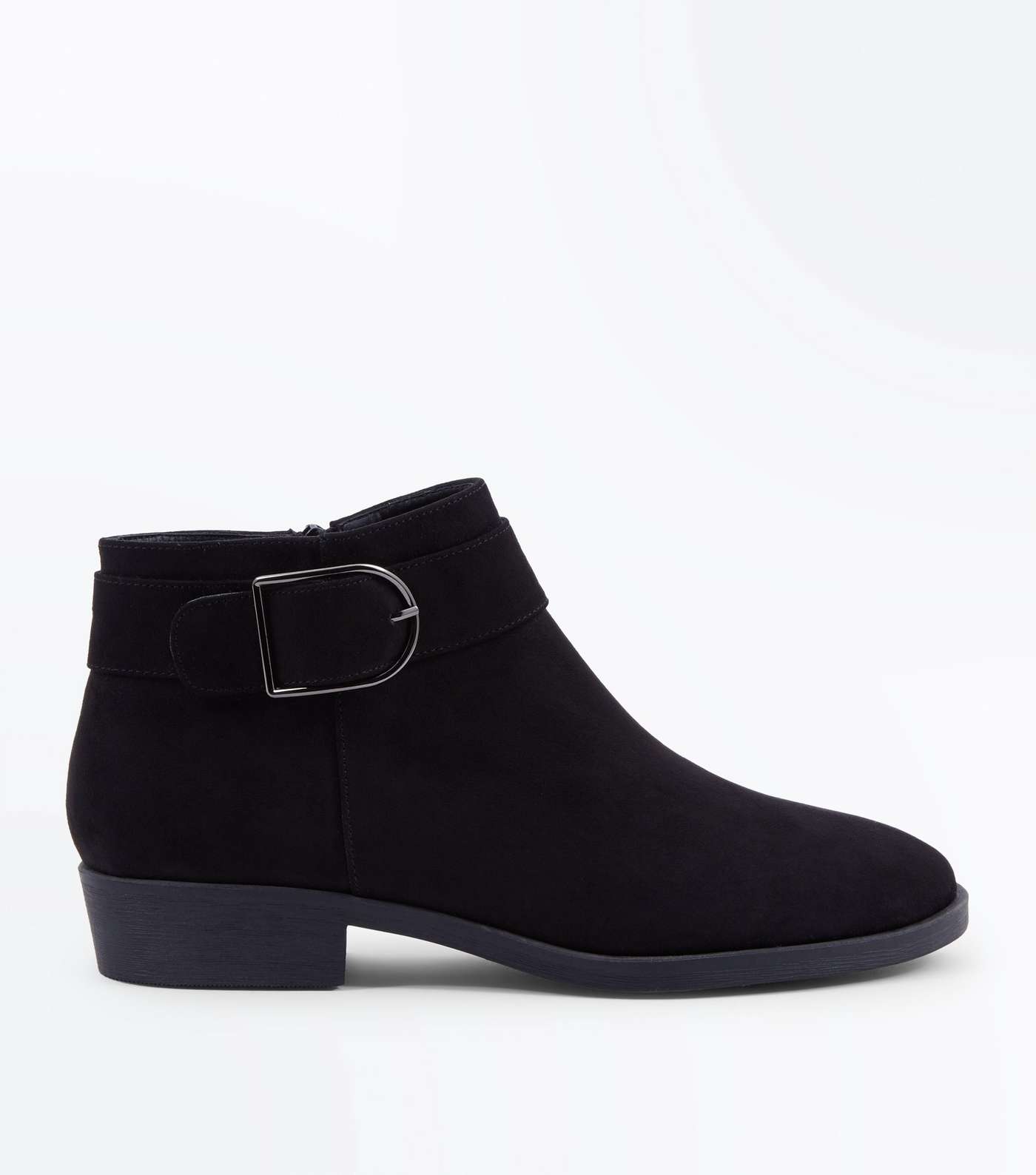 Black Suedette Buckle Strap Side Ankle Boots