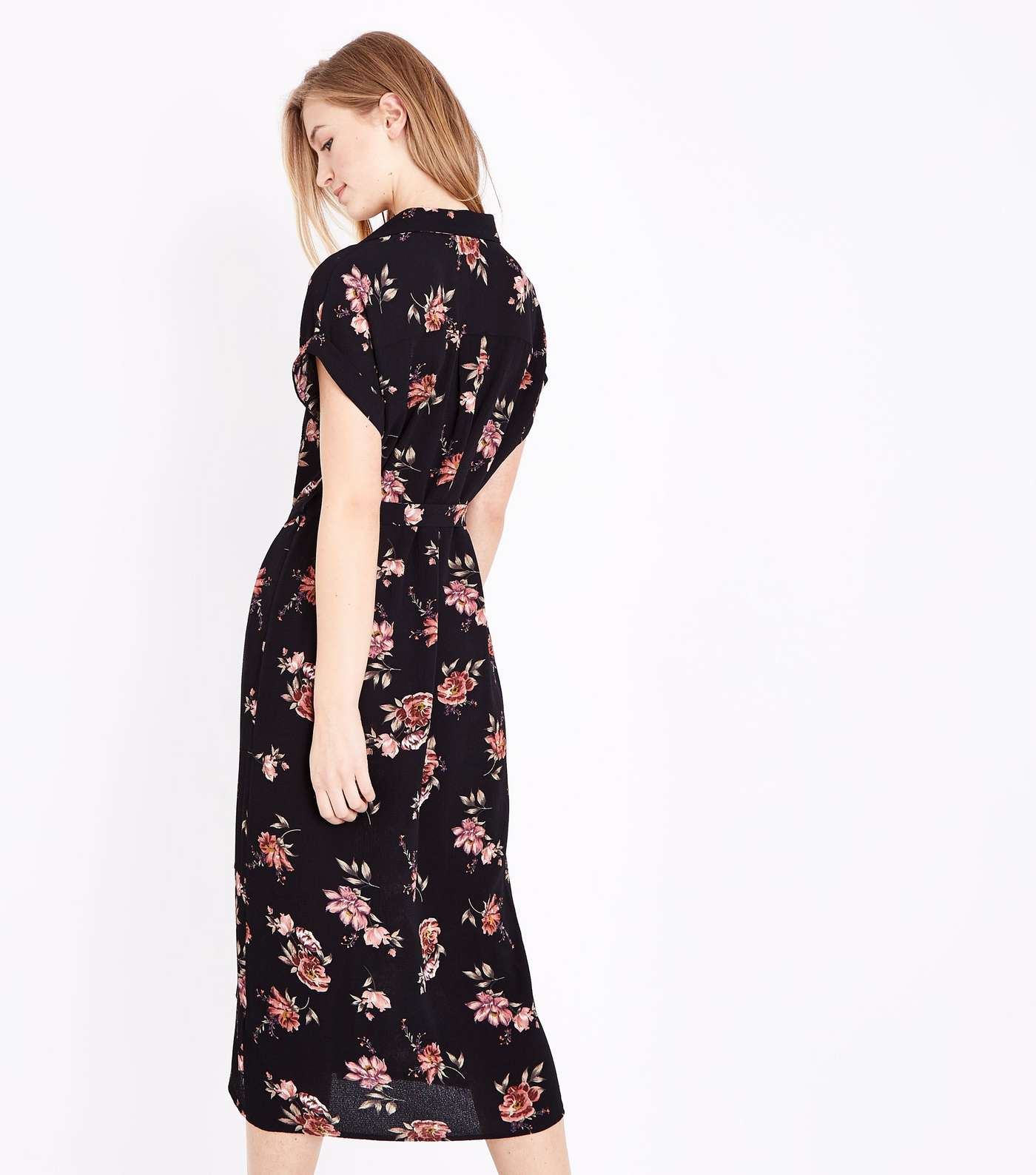 Black Floral Midi Shirt Dress Image 3