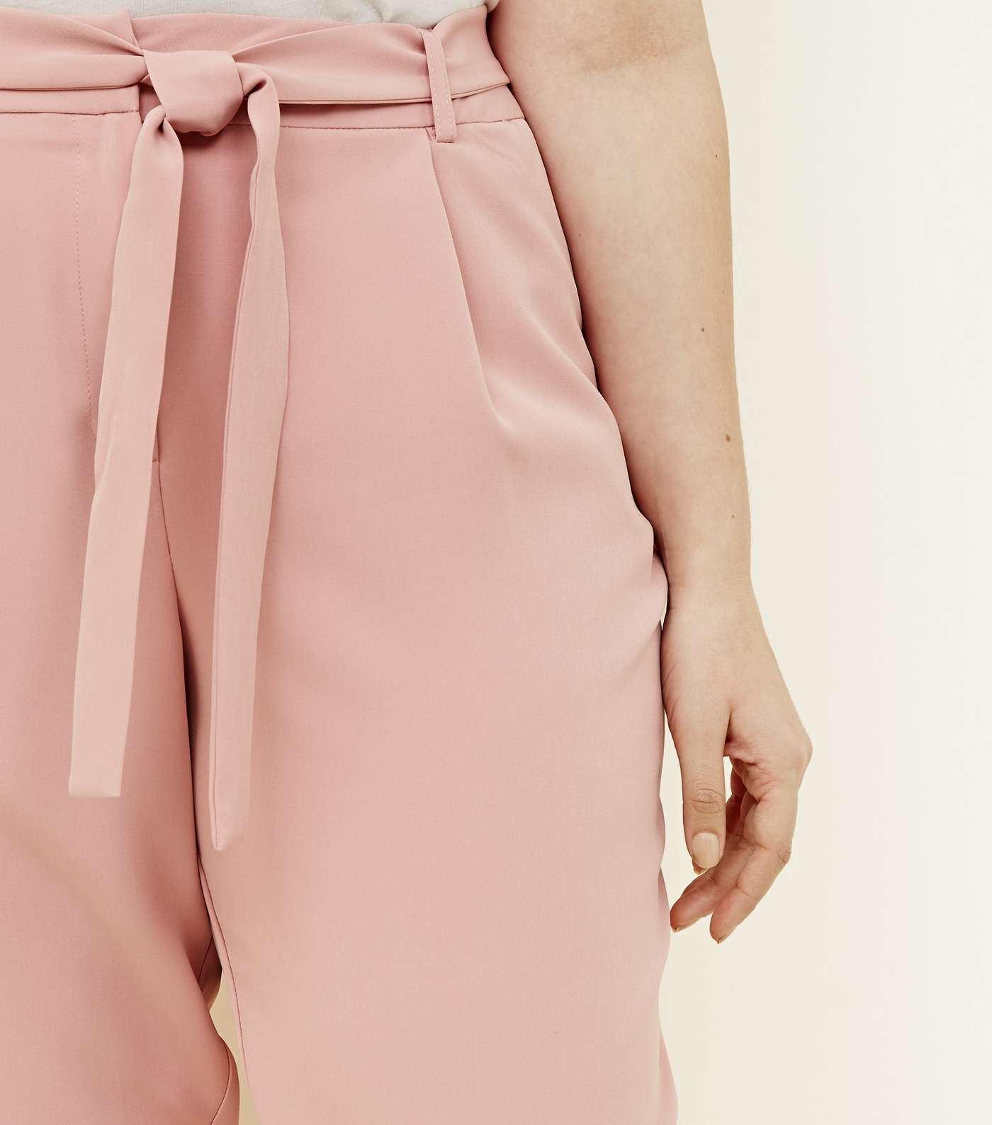 Curves Pink Tie Waist Tapered Trousers Image 5