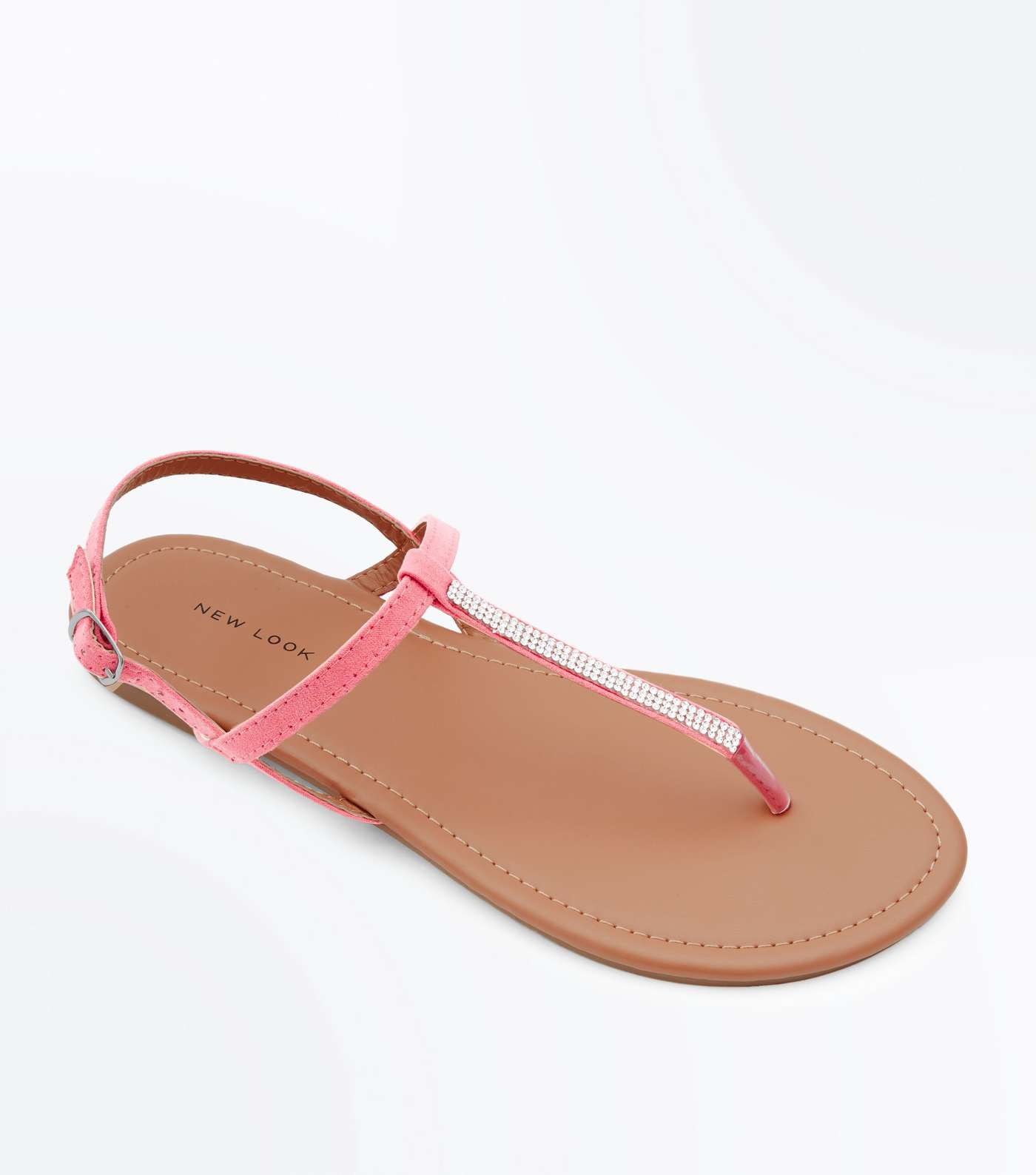 Bright Pink Diamante Strap Flat Sandals