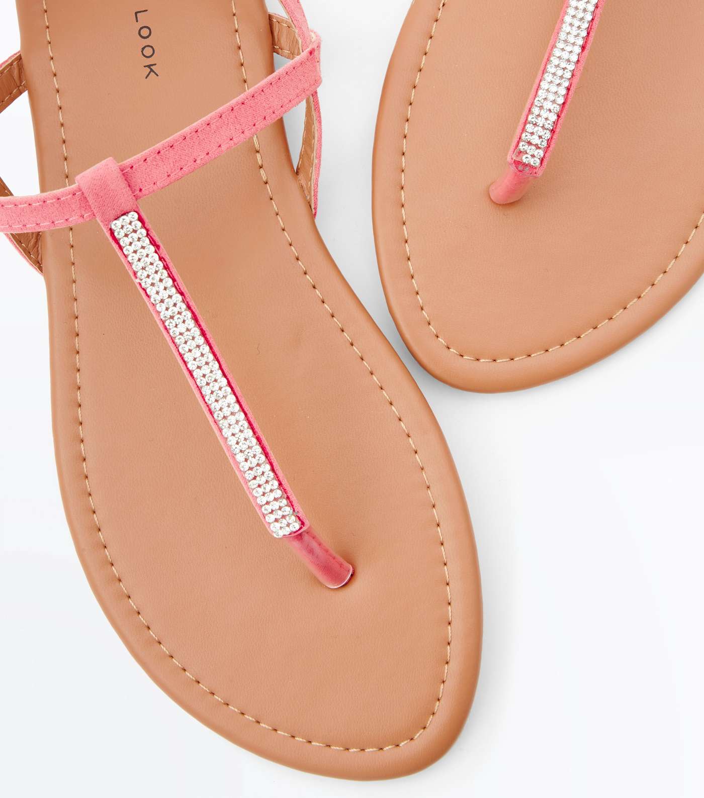 Bright Pink Diamante Strap Flat Sandals Image 3