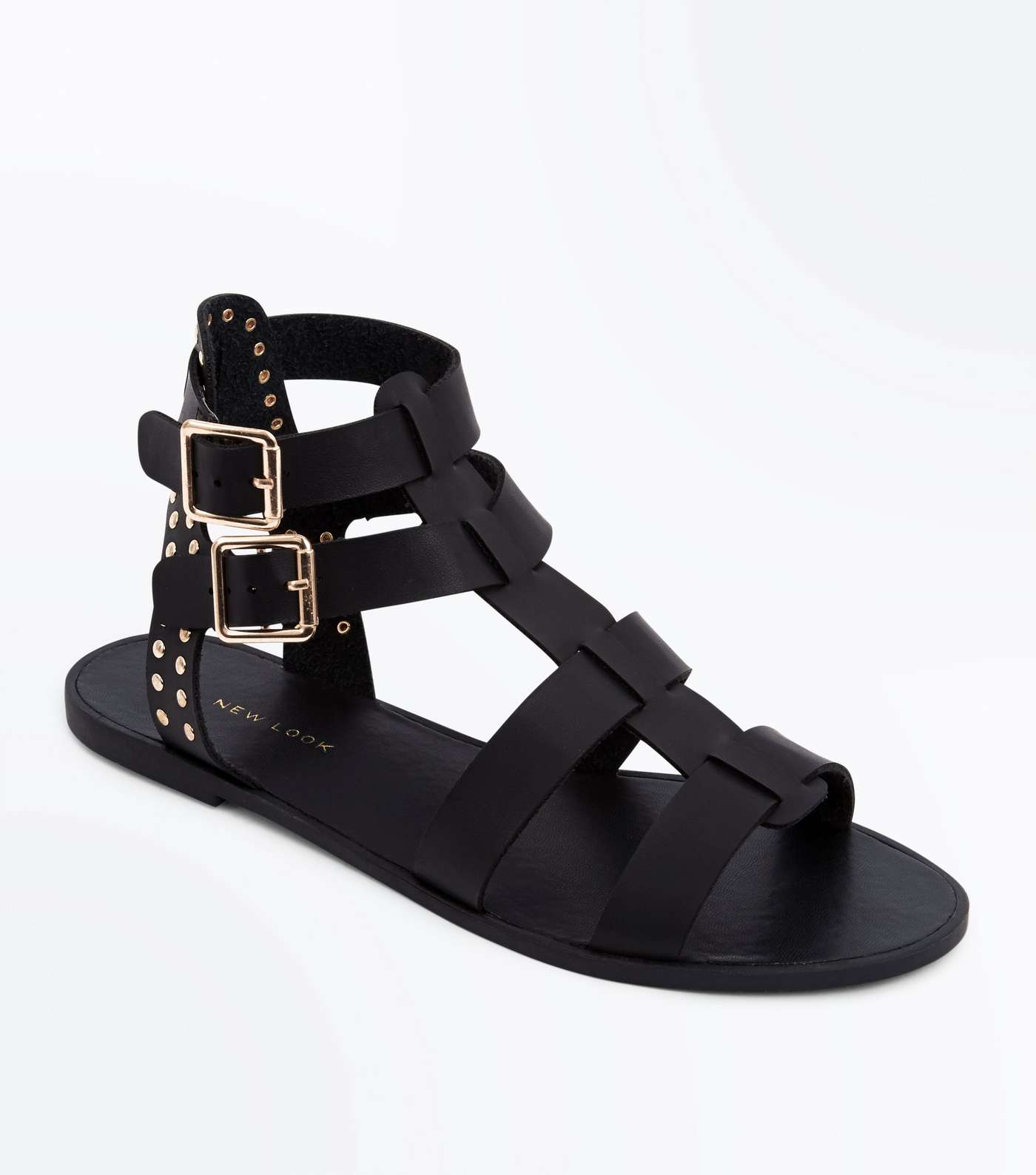 Black Studded Buckle Gladiator Sandals