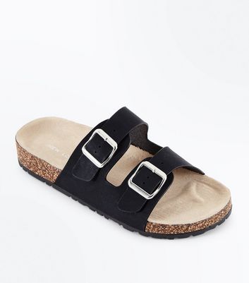 black double buckle sandals