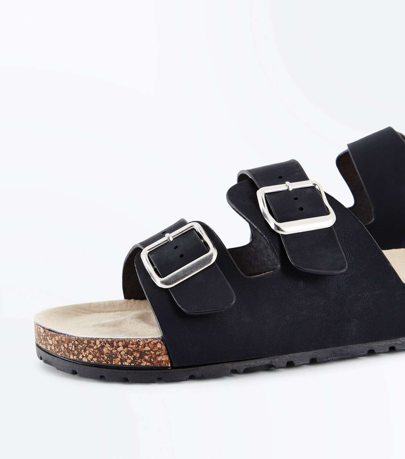 Black Double Buckle Strap Footbed Sandals Image 3
