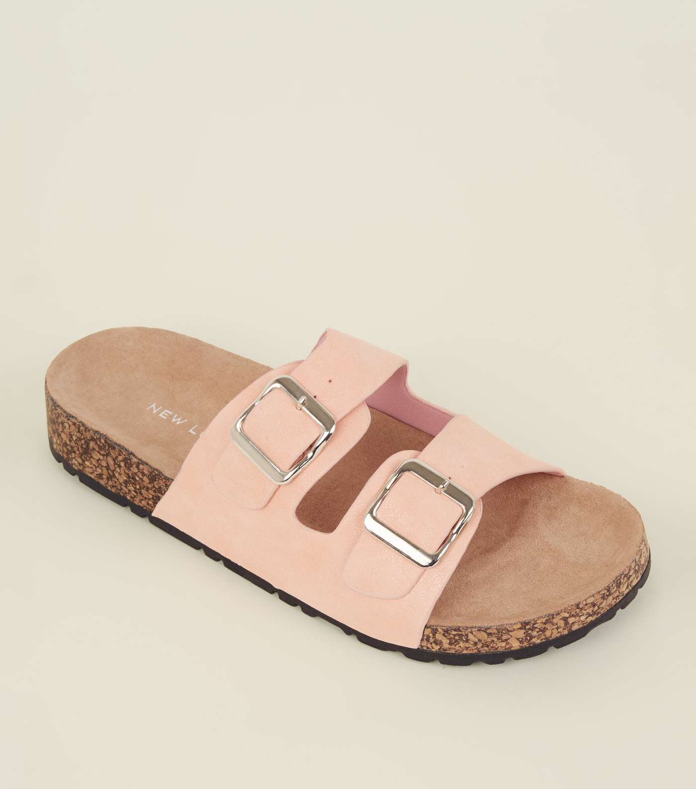 Pink Double Buckle Strap Footbed Sandals