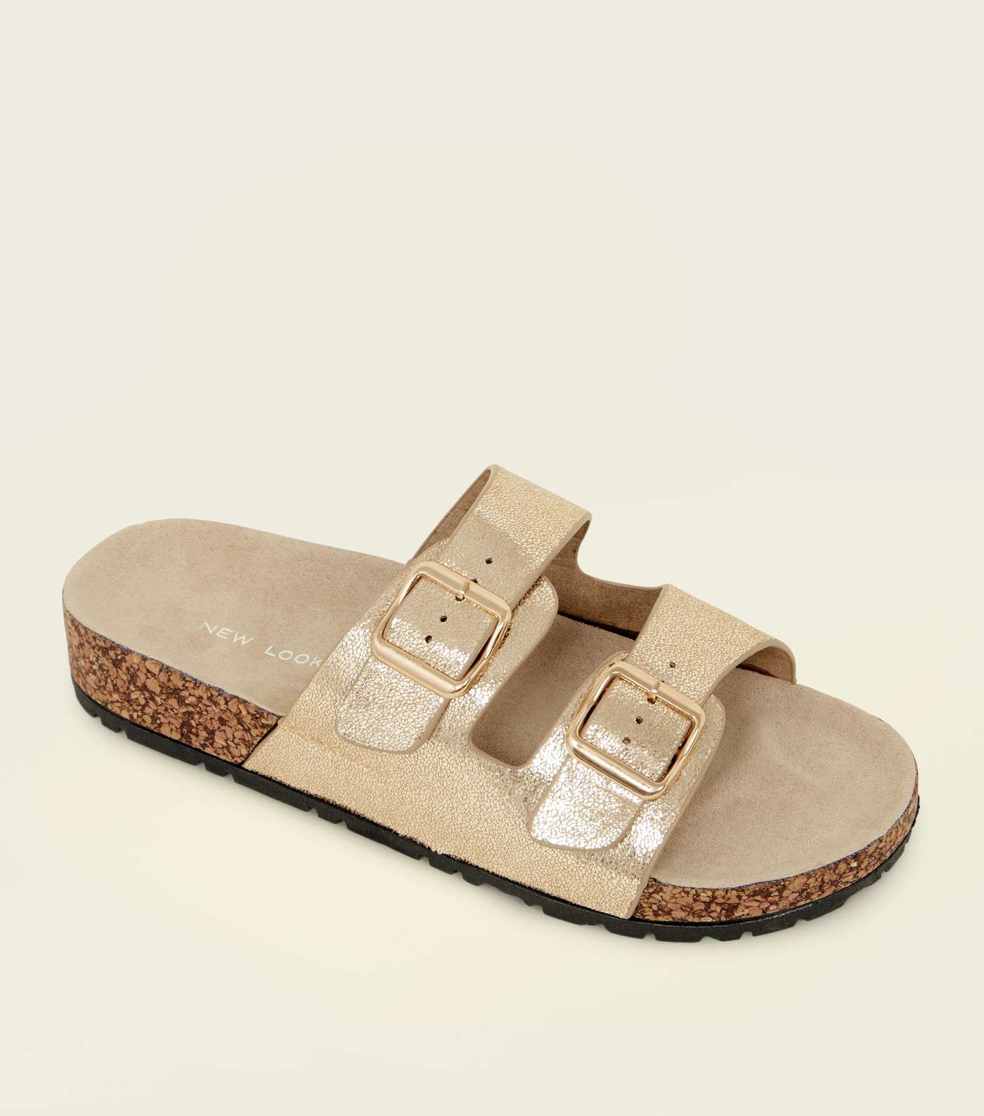 Gold Double Buckle Strap Footbed Sandals