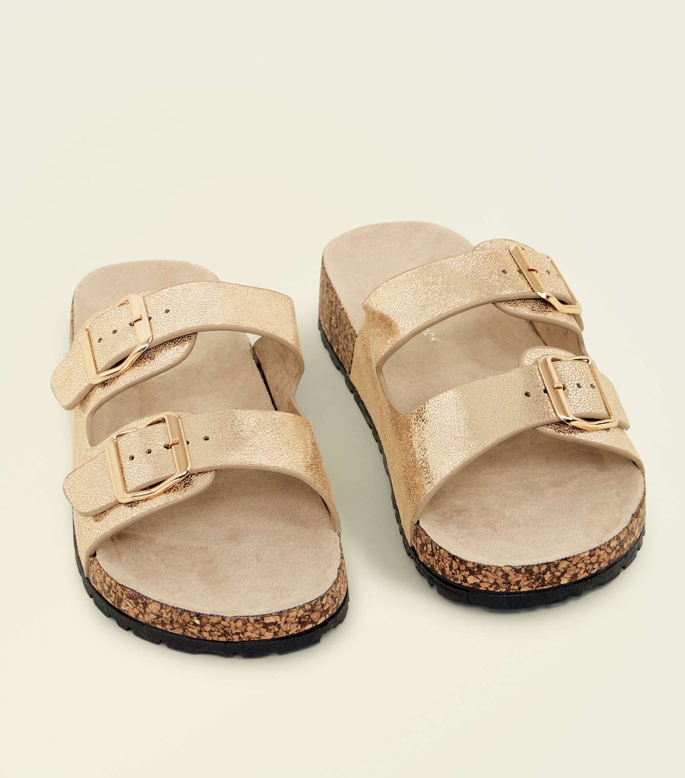 Gold Double Buckle Strap Footbed Sandals Image 3
