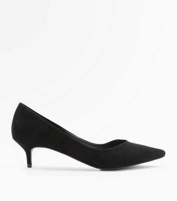 Black Suedette V Front Pointed Kitten Heels