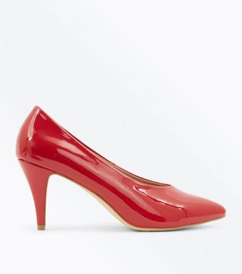 red patent court shoes