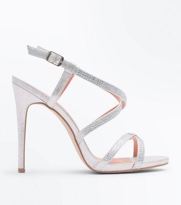 silver strappy heels new look