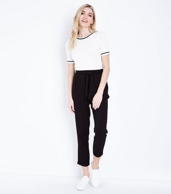 Black Tie Waist Tapered Trousers | New Look