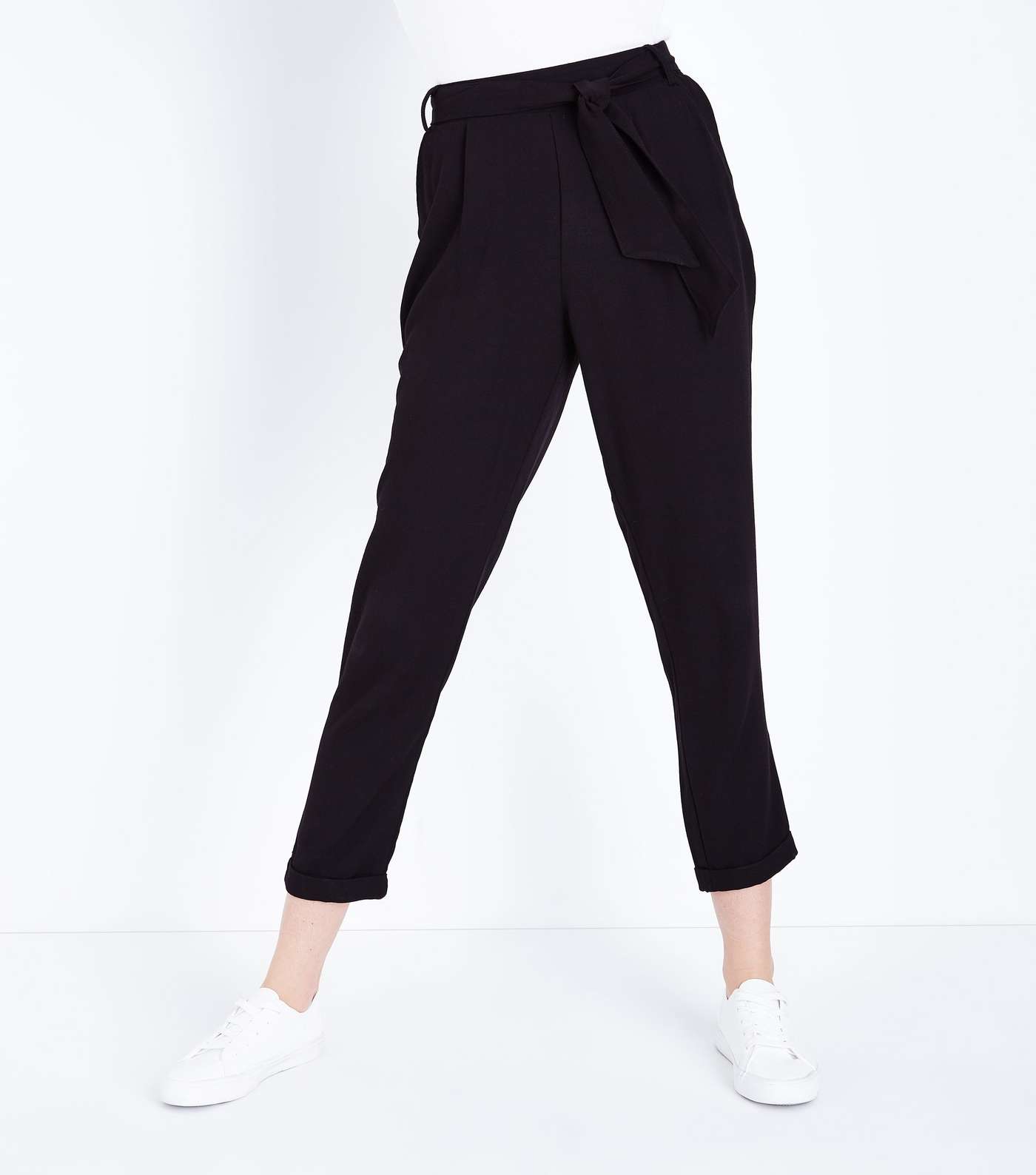 Black Tie Waist Tapered Trousers Image 2