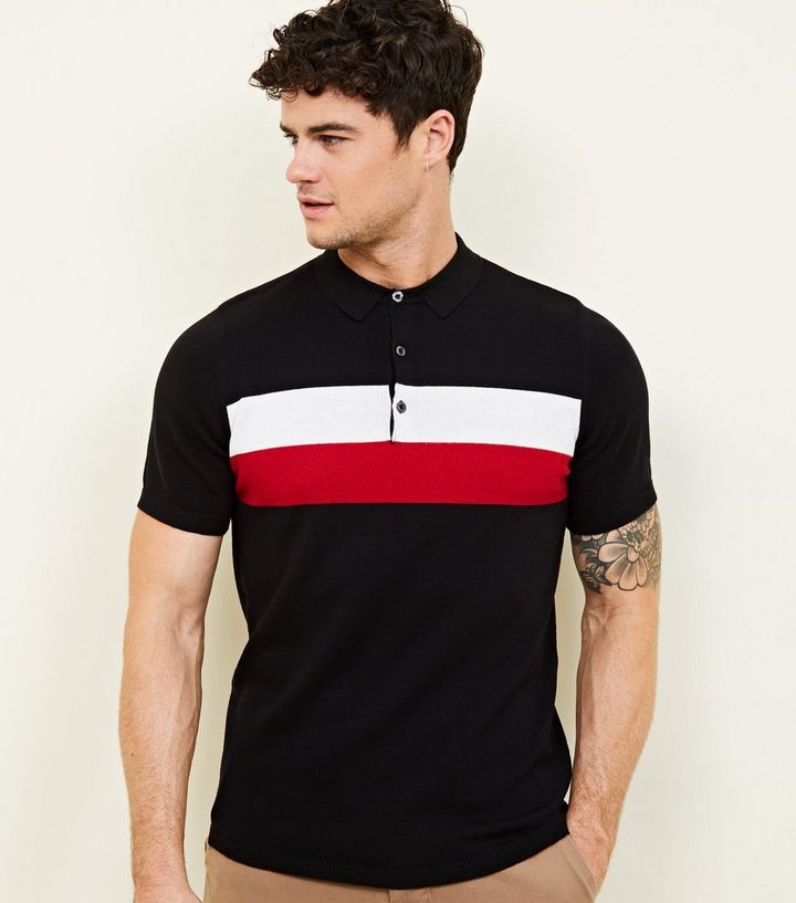 Rotes Poloshirt Aus Strick Mit Blockstreifen New Look