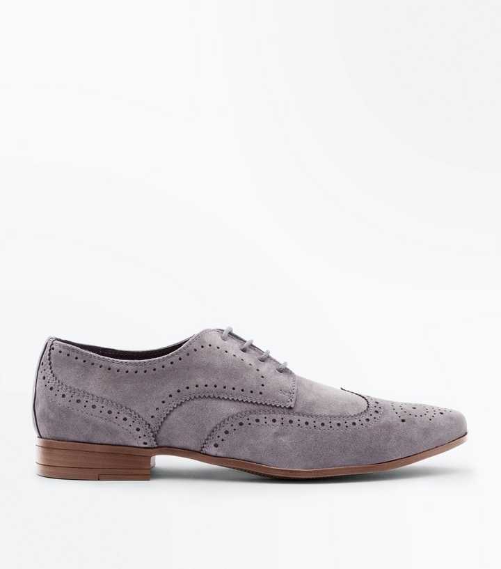 Pale Grey Faux Suede Brogues 