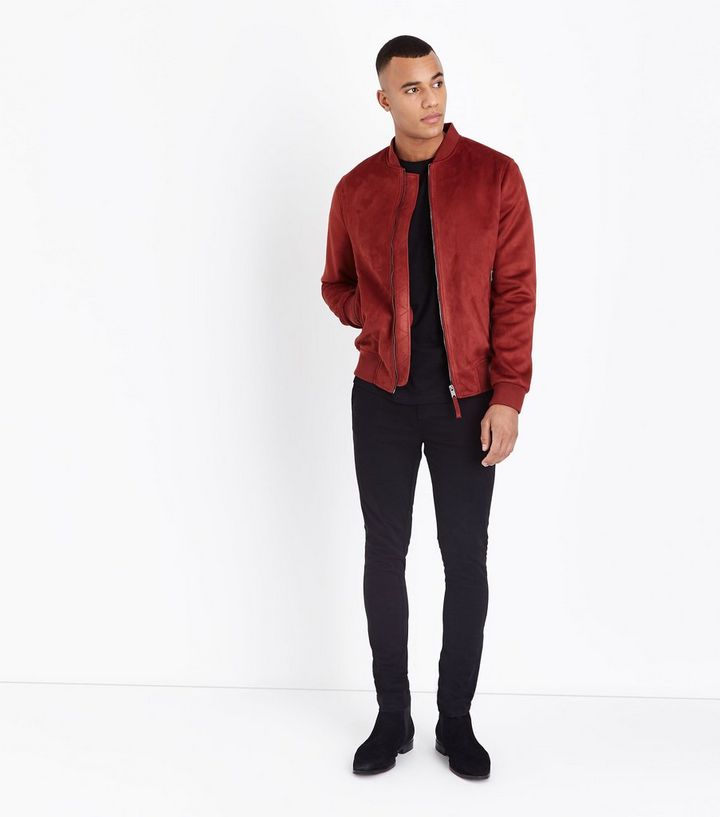 Rostbraune Bomberjacke In Wildleder Optik New Look