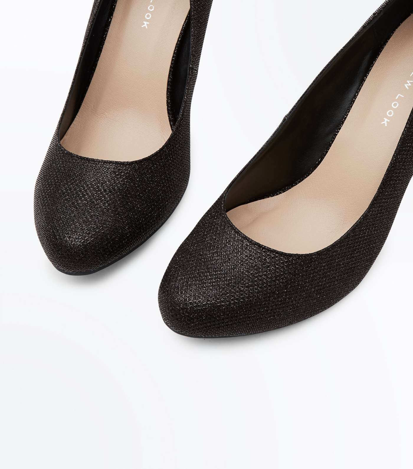 Wide Fit Black Glitter Court Shoes Image 3