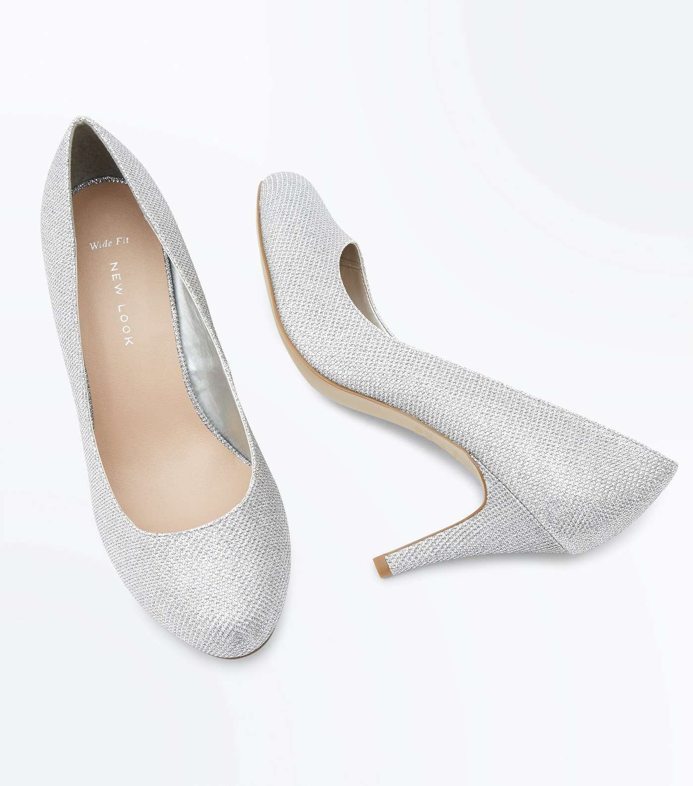 Wide Fit Silver Glitter Wedding Court Shoes Image 4