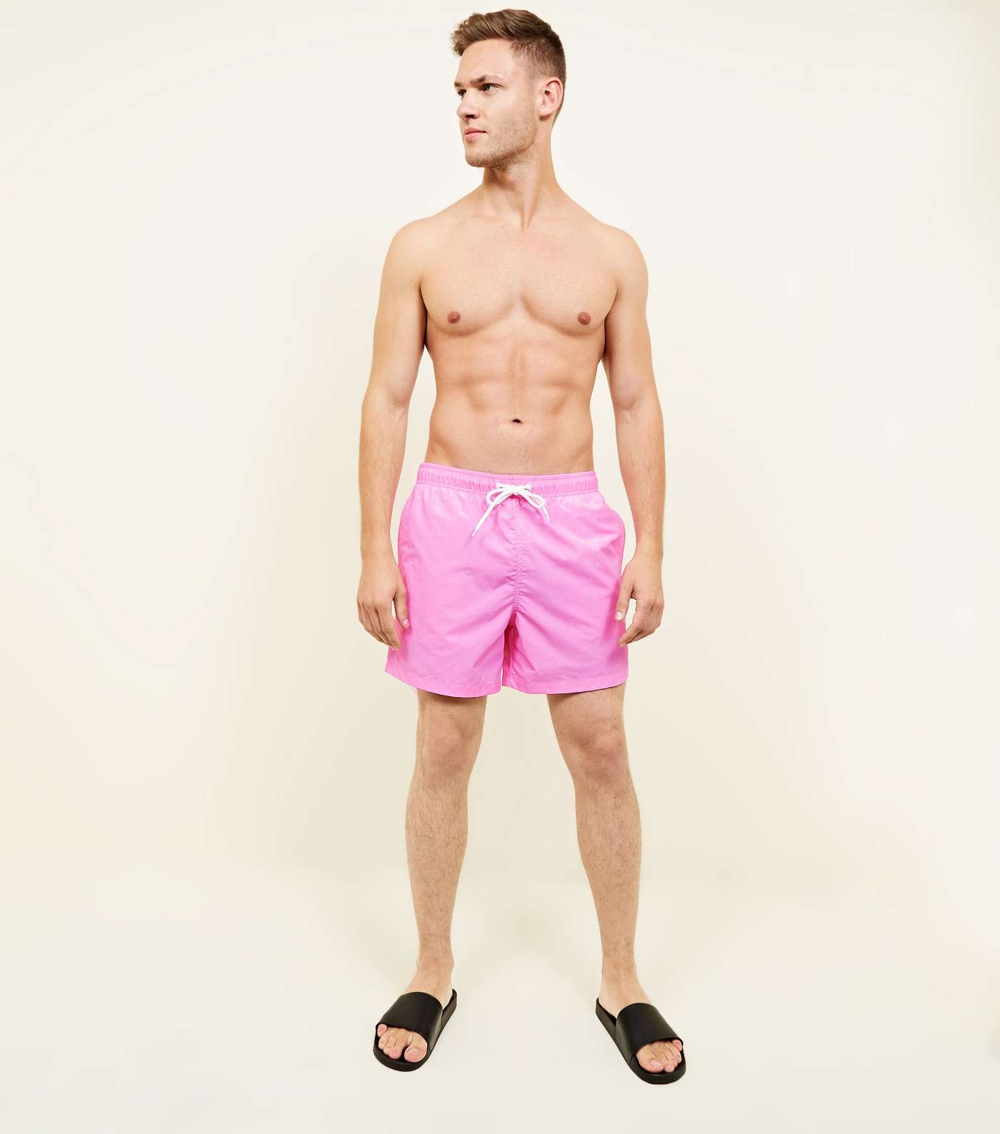 Neon Pink Drawstring Swim Shorts Image 2