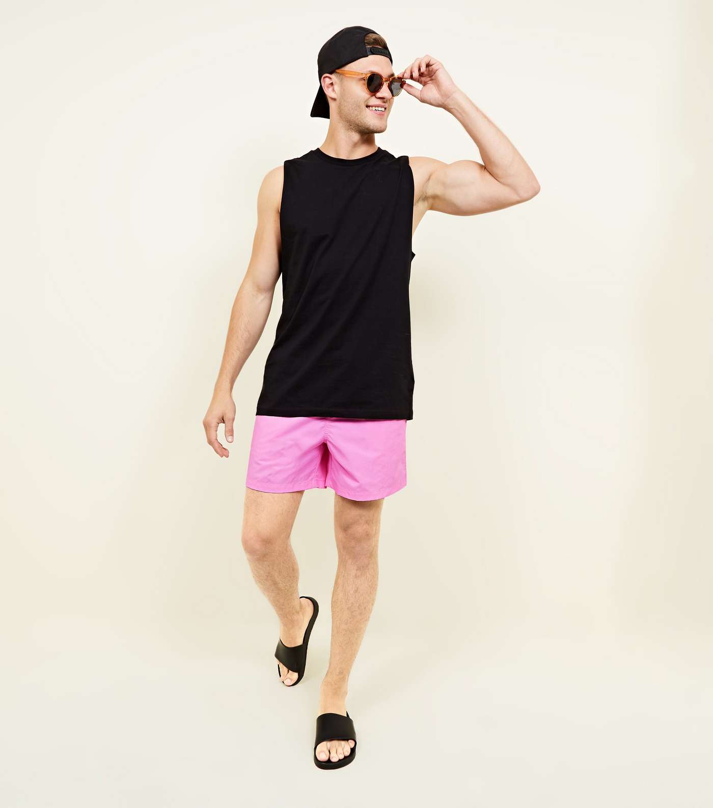 Neon Pink Drawstring Swim Shorts Image 5