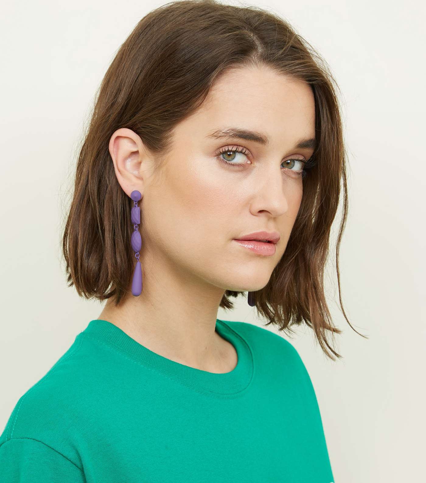 Purple Coated Stone Drop Earrings Image 3