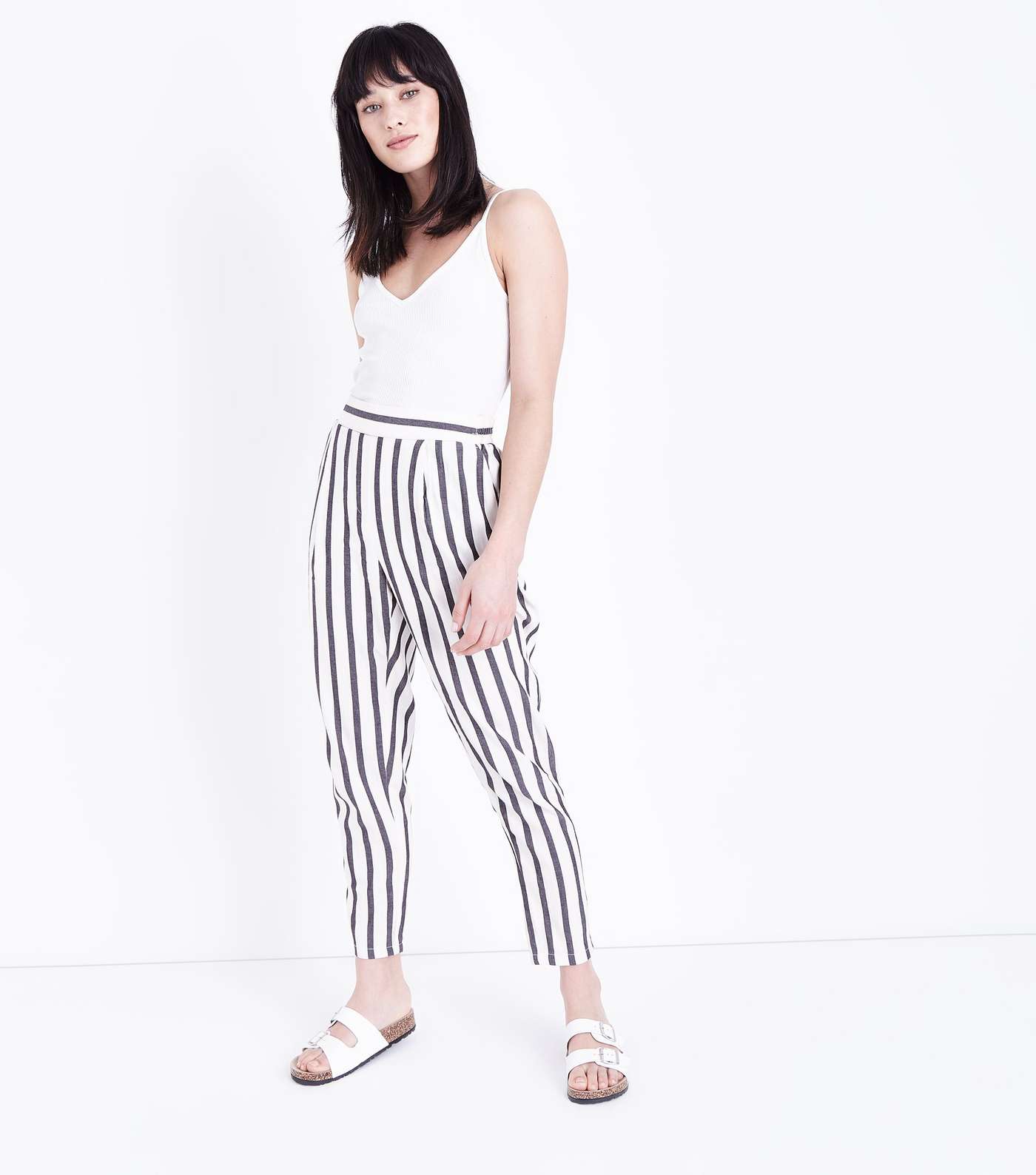 Off White Stripe Woven Tapered Trousers