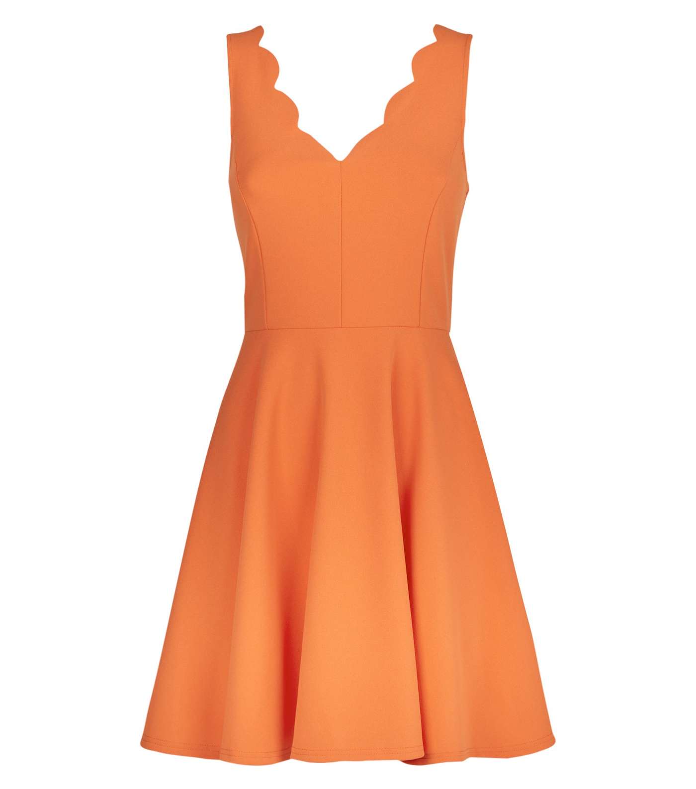 Orange Scallop V Neck Sleeveless Skater Dress Image 4