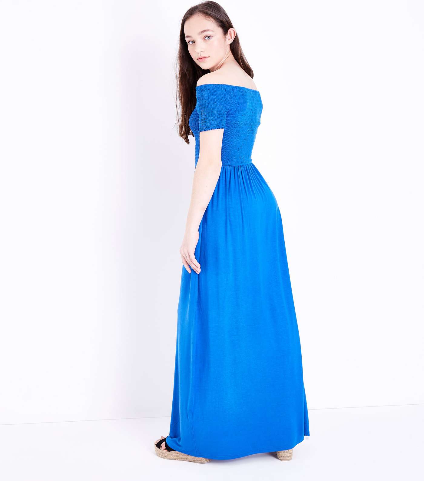 Girls Blue Shirred Maxi Dress Image 2