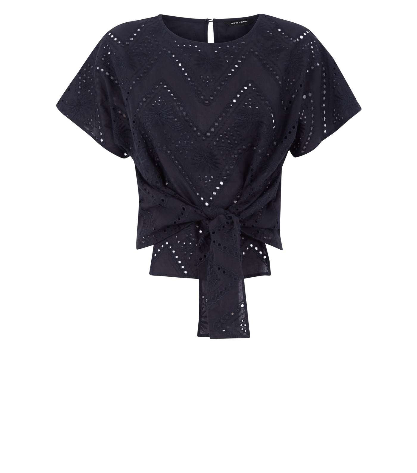Black Embroidered Cut Out Tie Front T-Shirt Image 4