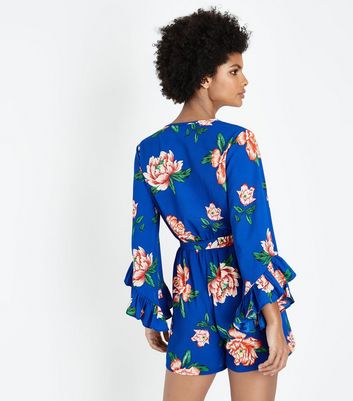 new look blue floral playsuit