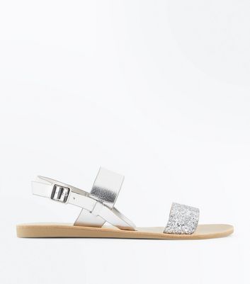 new look silver flat sandals