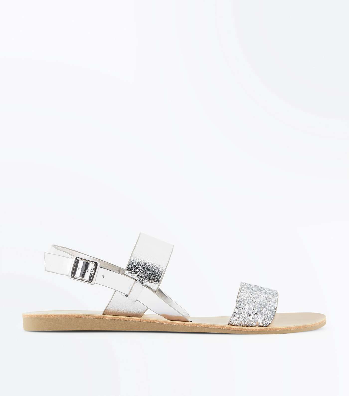 Silver Metallic and Glitter Flat Sandals
