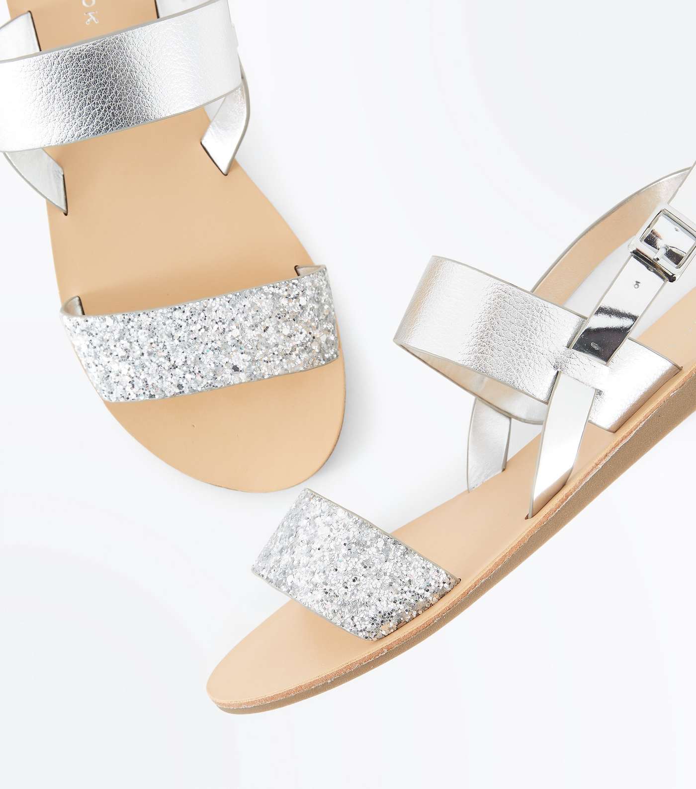 Silver Metallic and Glitter Flat Sandals Image 3