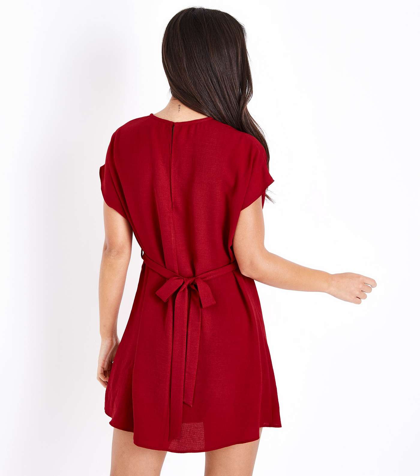 Petite Red Twist Front Tie Back Dress Image 3