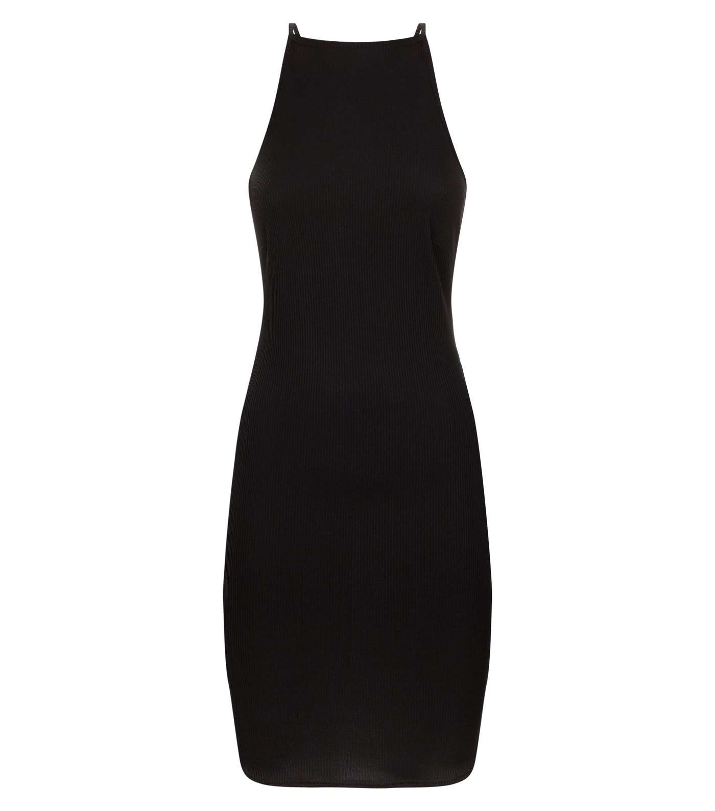 Black High Neck Ribbed Bodycon Dress  Image 4
